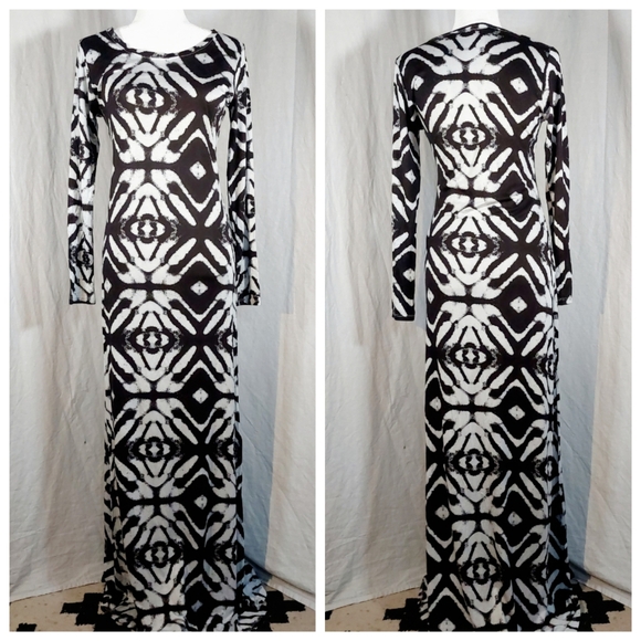 American Twist black & white abstract long-sleeved jersey maxi dress, XL, NWOT - Picture 1 of 5